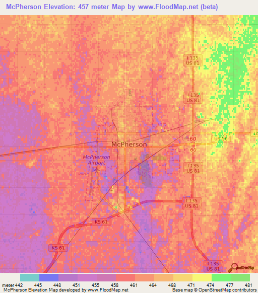 McPherson,US Elevation Map