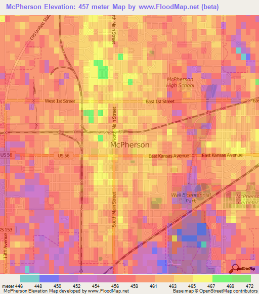 McPherson,US Elevation Map