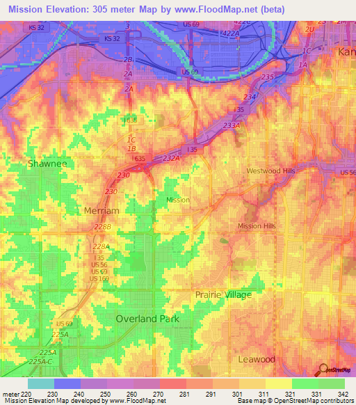 Mission,US Elevation Map