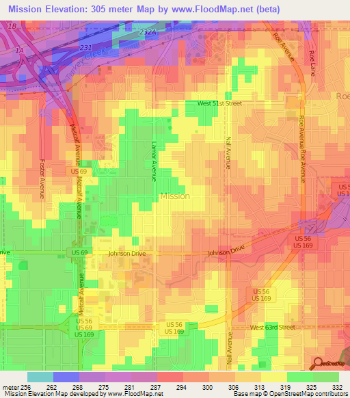 Mission,US Elevation Map