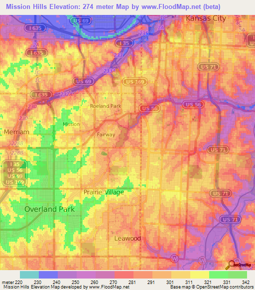 Mission Hills,US Elevation Map