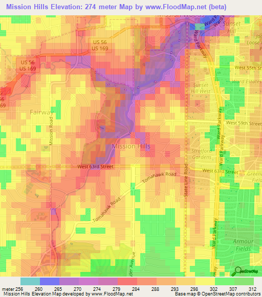 Mission Hills,US Elevation Map