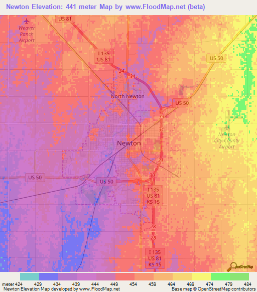 Newton,US Elevation Map