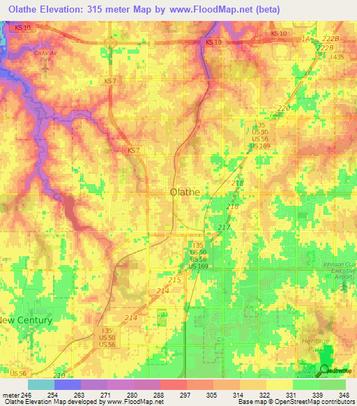 Olathe,US Elevation Map