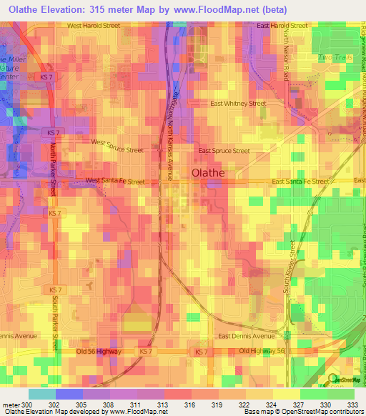 Olathe,US Elevation Map