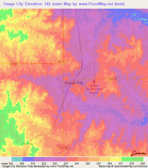 Osage City,US Elevation Map