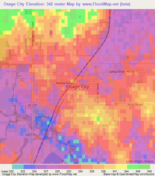 Osage City,US Elevation Map