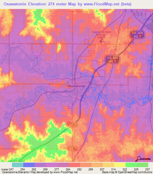 Osawatomie,US Elevation Map