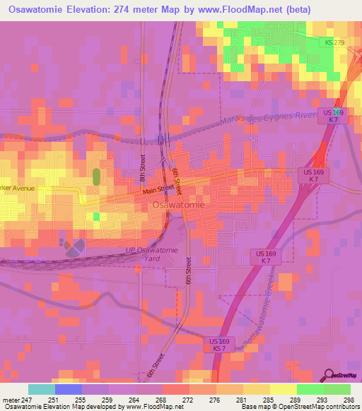 Osawatomie,US Elevation Map