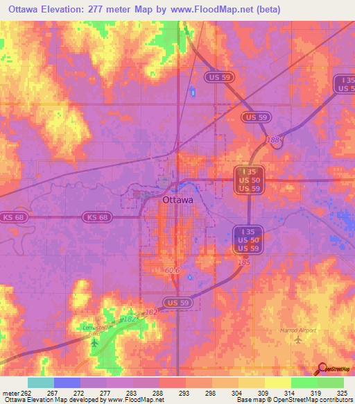 Ottawa,US Elevation Map