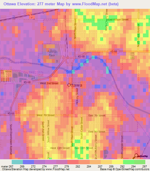 Ottawa,US Elevation Map