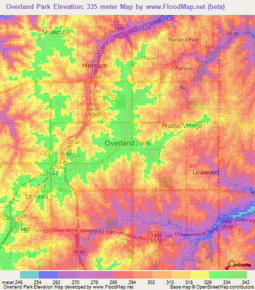 Overland Park,US Elevation Map