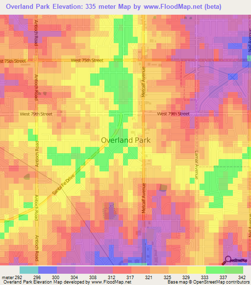 Overland Park,US Elevation Map