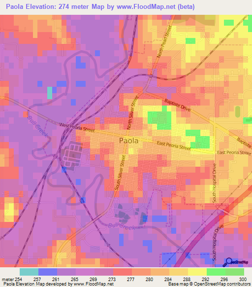 Paola,US Elevation Map