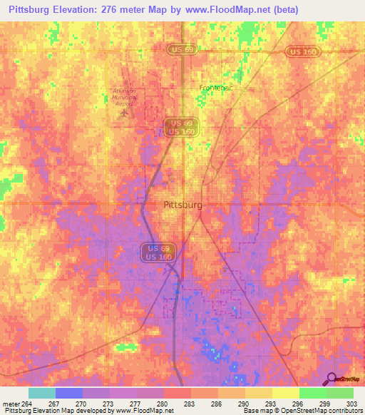 Pittsburg,US Elevation Map