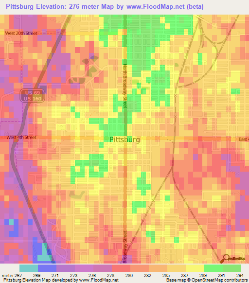 Pittsburg,US Elevation Map