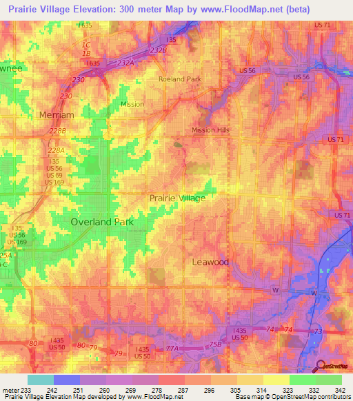 Prairie Village,US Elevation Map