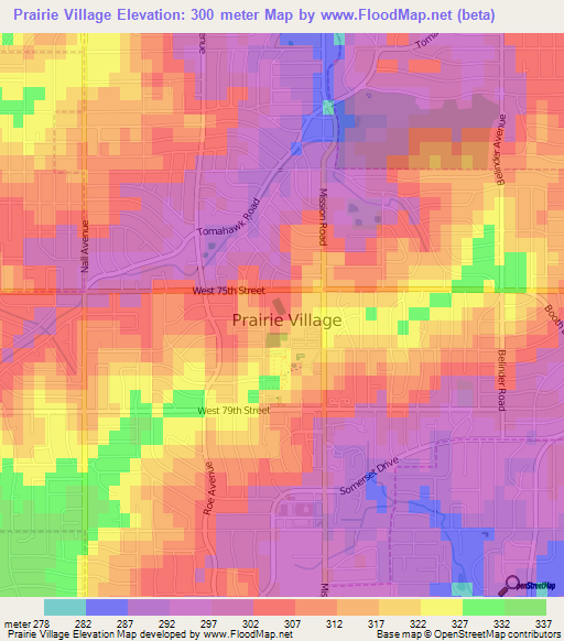 Prairie Village,US Elevation Map