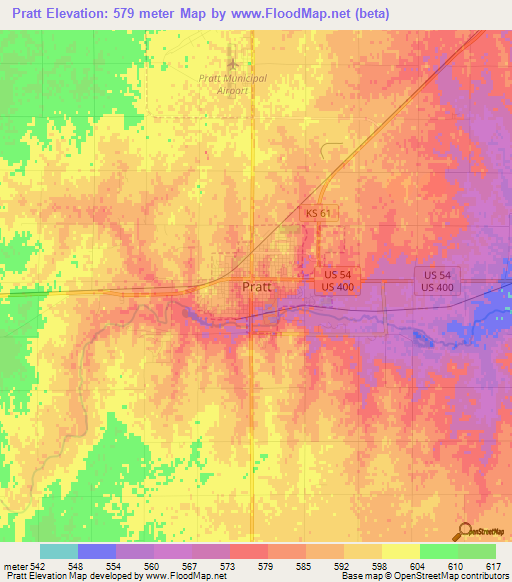 Pratt,US Elevation Map