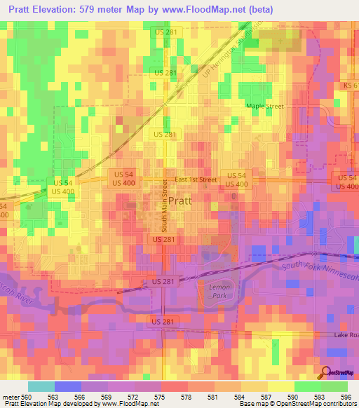 Pratt,US Elevation Map