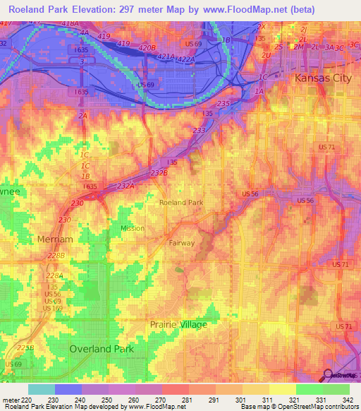 Roeland Park,US Elevation Map