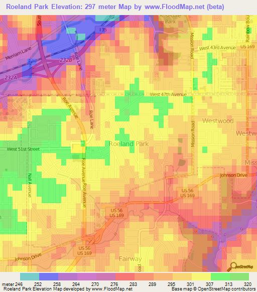 Roeland Park,US Elevation Map