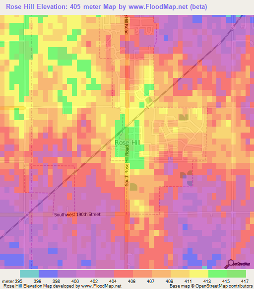 Rose Hill,US Elevation Map