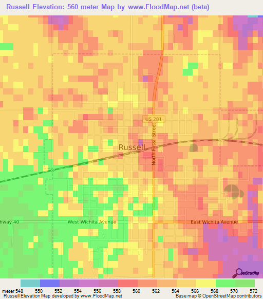 Russell,US Elevation Map