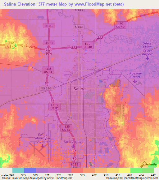 Salina,US Elevation Map