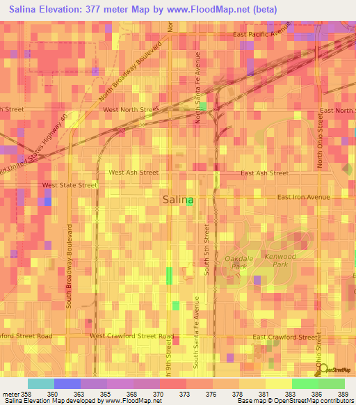 Salina,US Elevation Map