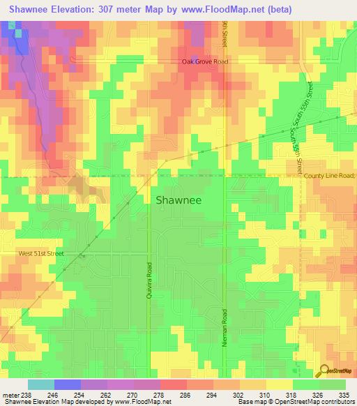 Shawnee,US Elevation Map