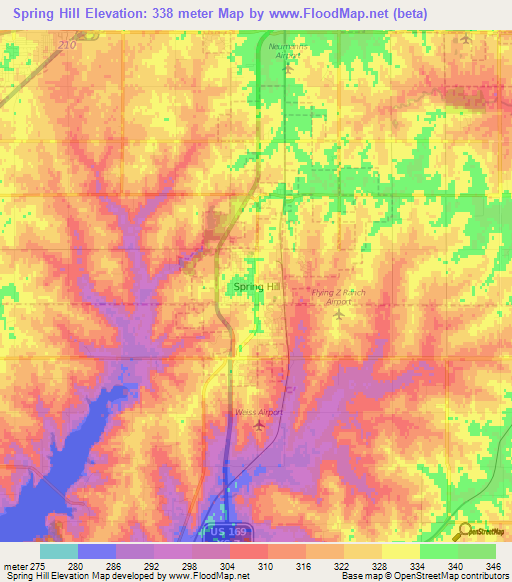 Spring Hill,US Elevation Map