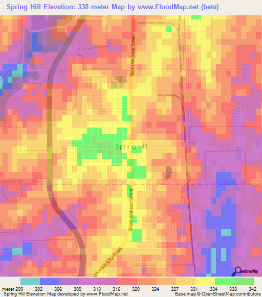 Spring Hill,US Elevation Map