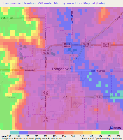 Tonganoxie,US Elevation Map