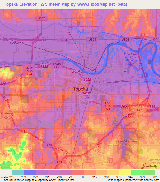 Topeka,US Elevation Map