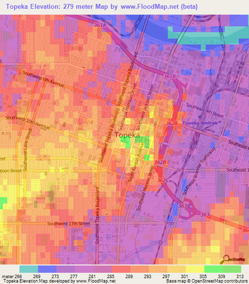 Topeka,US Elevation Map