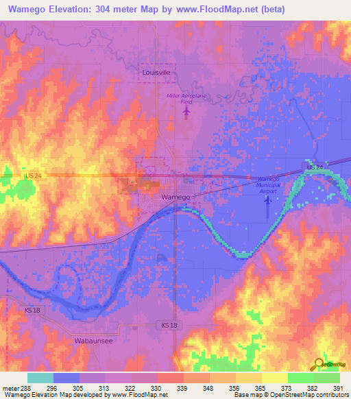 Wamego,US Elevation Map