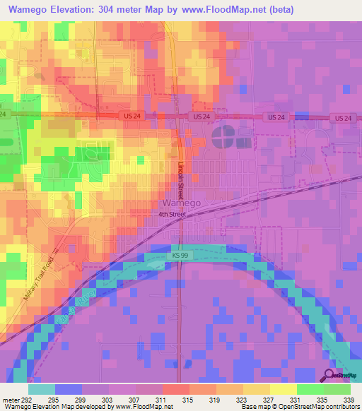 Wamego,US Elevation Map