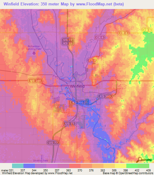 Winfield,US Elevation Map