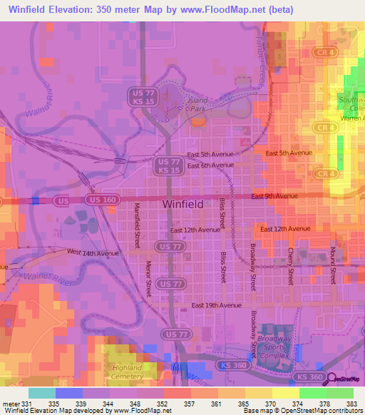 Winfield,US Elevation Map