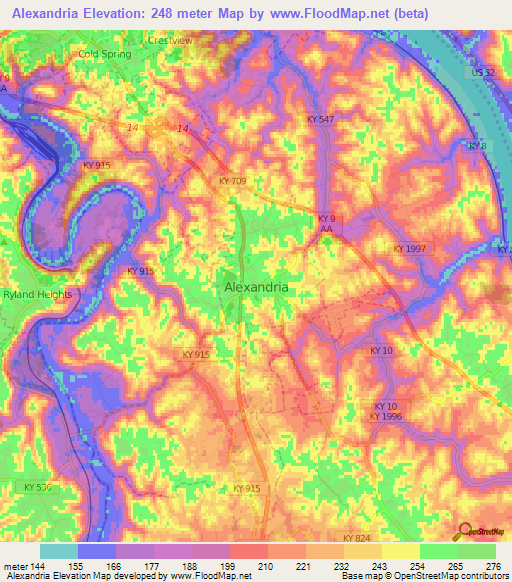 Alexandria,US Elevation Map