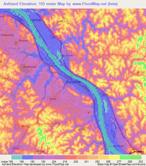 Ashland,US Elevation Map