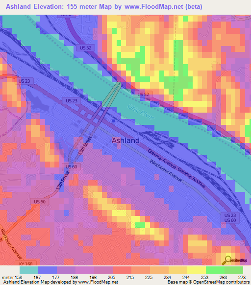 Ashland,US Elevation Map