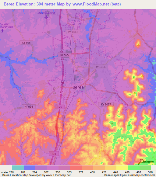 Berea,US Elevation Map