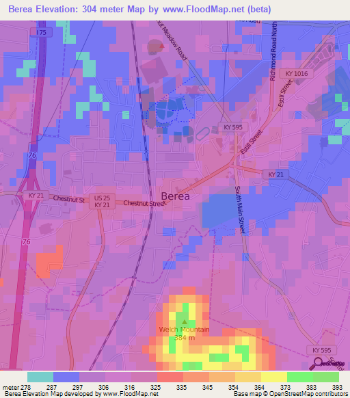 Berea,US Elevation Map