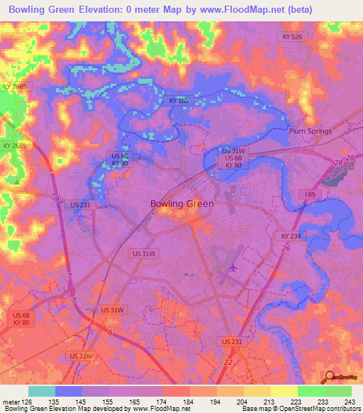 Bowling Green,US Elevation Map