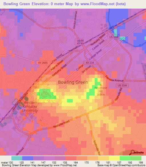 Bowling Green,US Elevation Map