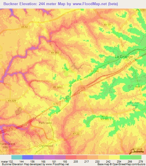 Buckner,US Elevation Map