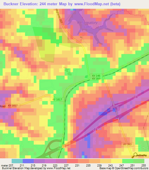 Buckner,US Elevation Map