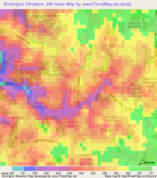 Burlington,US Elevation Map